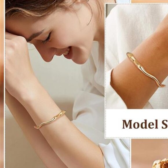 18K Gold Plated Cuff Bracelets for Women Open Adjustable Gold Cuff Bangle - Picture 5 of 5